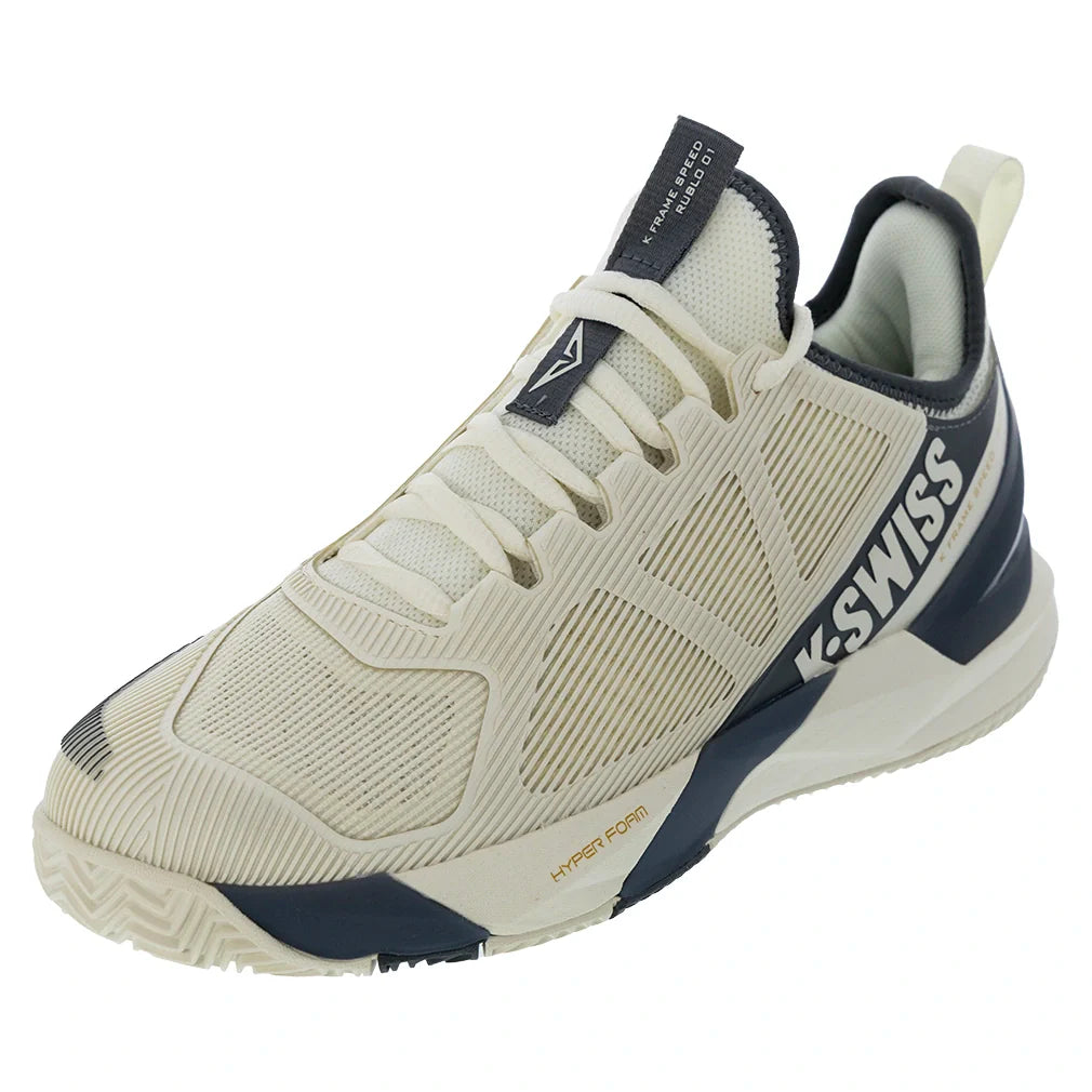 Men's CLAY Court K-Frame Speed Rublo Tennis Shoes Egret and Turbulence,Footwear,K-Swiss,7,EGRET/TURBULENCE,Tennis Express,09485-154U26copy
