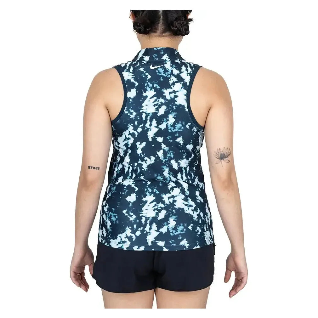 Women's Dri-FIT Victory Sleeveless Print Tennis Polo Armory Navy and White-Apparel-Nike-0M6A9681copy-Tennis Express