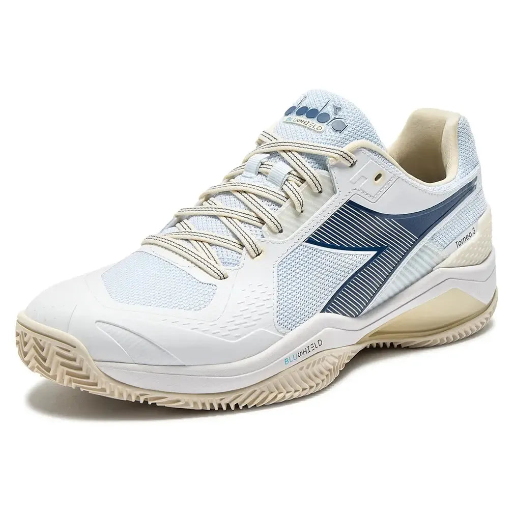 Men's Blueshield Torneo 3 Clay Tennis Shoes Whisper White and Ensign Blue-Footwear-Diadora-101.181468_C0181-Tennis Express