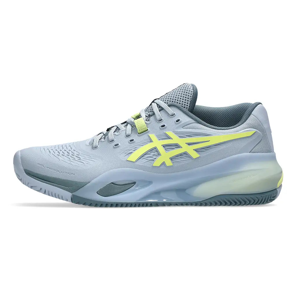 Men's CLAY Court GEL-Resolution X Tennis Shoes Grey Blue and Pistachio,Footwear,Asics,,,Tennis Express,1041A485-402U26-1