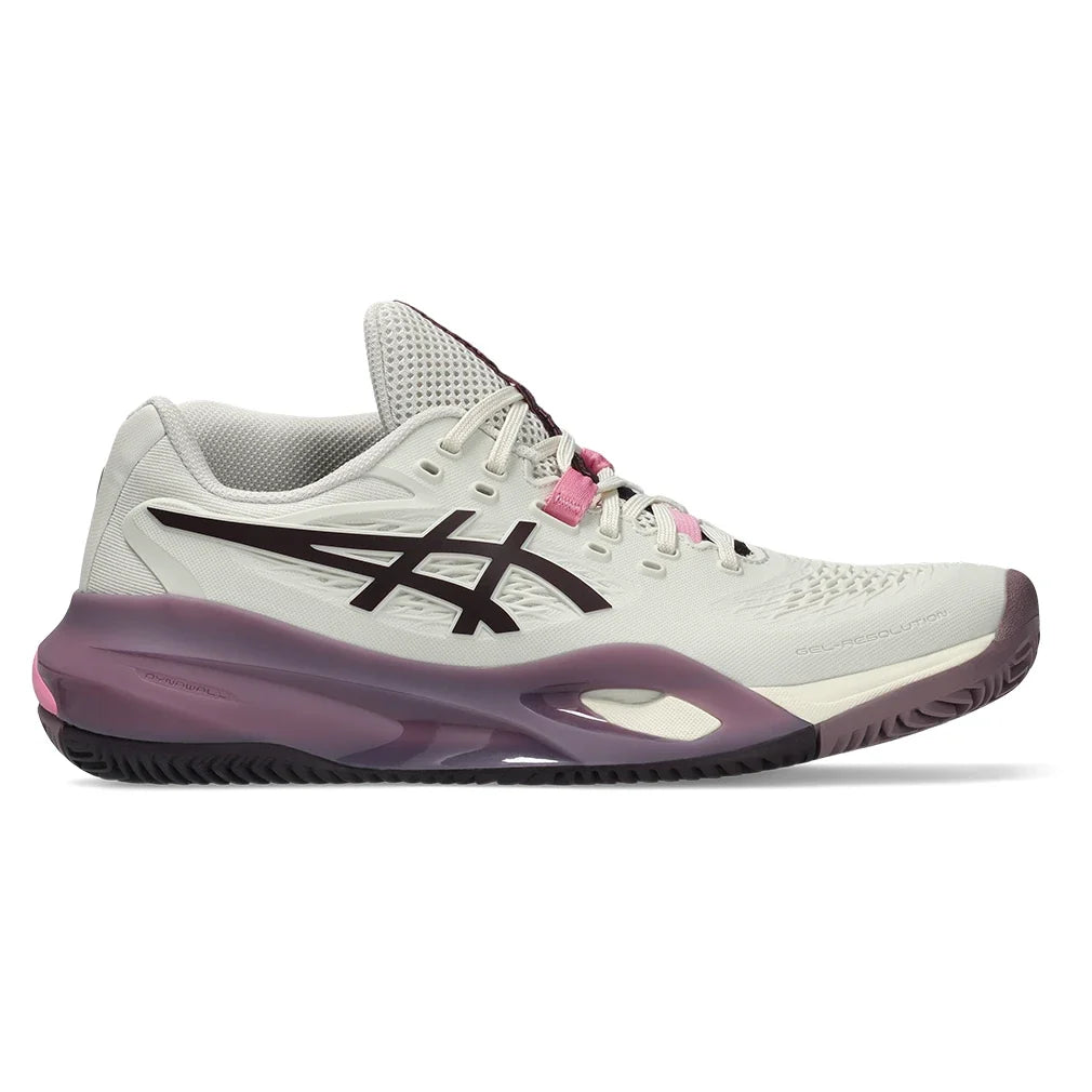 Women's CLAY Court GEL-Resolution X Tennis Shoes Soft Oat and Dark Aubergine,Footwear,Asics,,,Tennis Express,1042A277_250-1