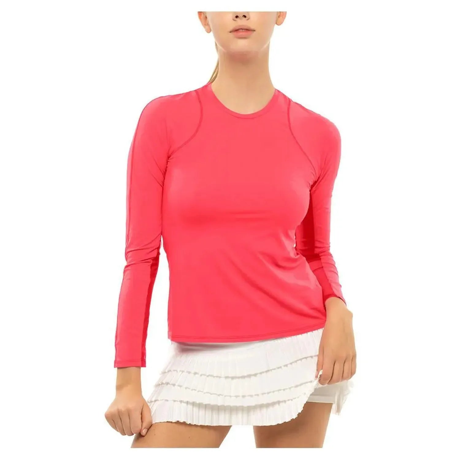 Women's LUV Breeze Long Sleeve Tennis Crew-Apparel-Lucky In Love-105241-647_CORAL_CRUSH-L-Tennis Express
