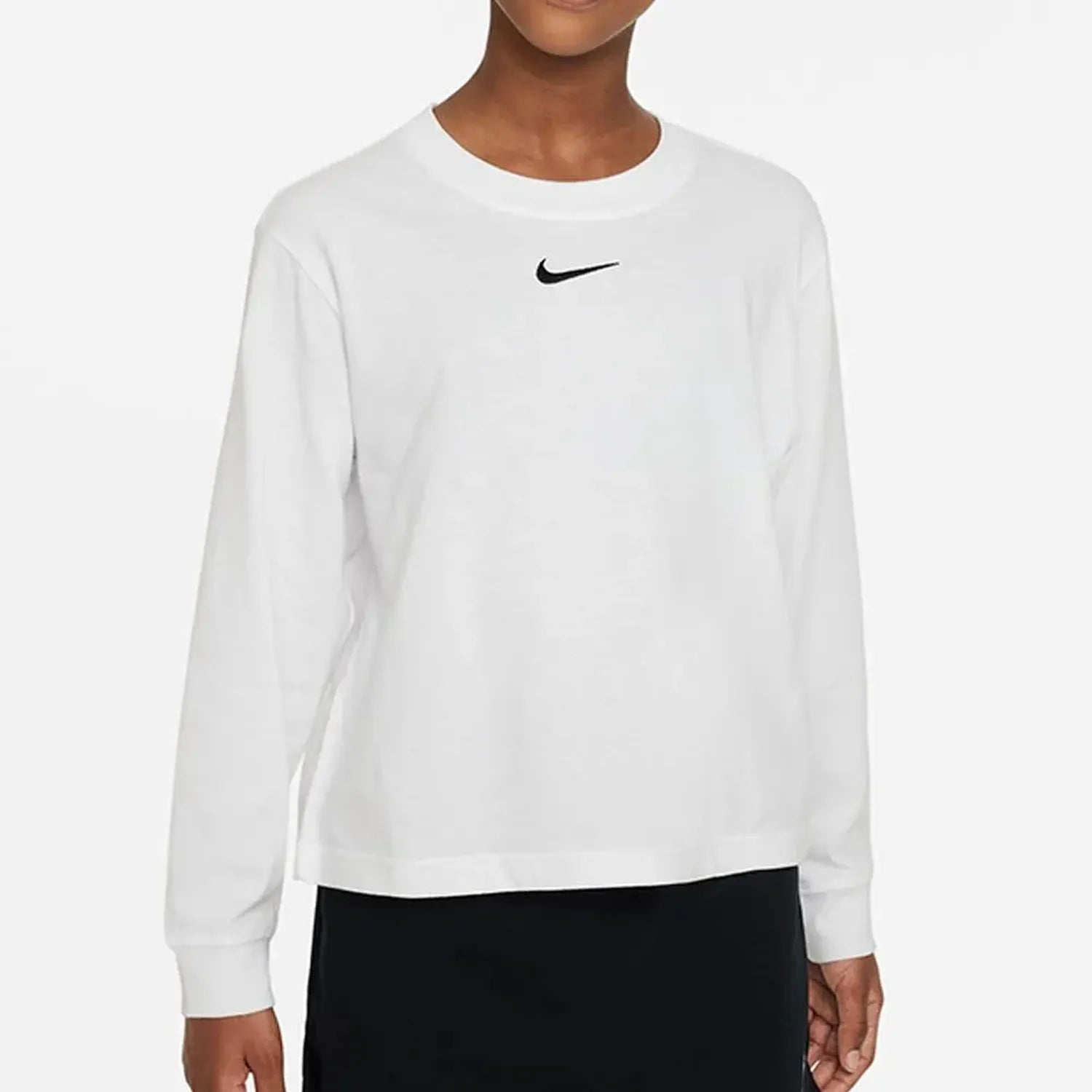 Girls' Sportswear Essential Long-Sleeve T-Shirt White and Black-Apparel-Nike-106699-DEFAULT-L-Tennis Express