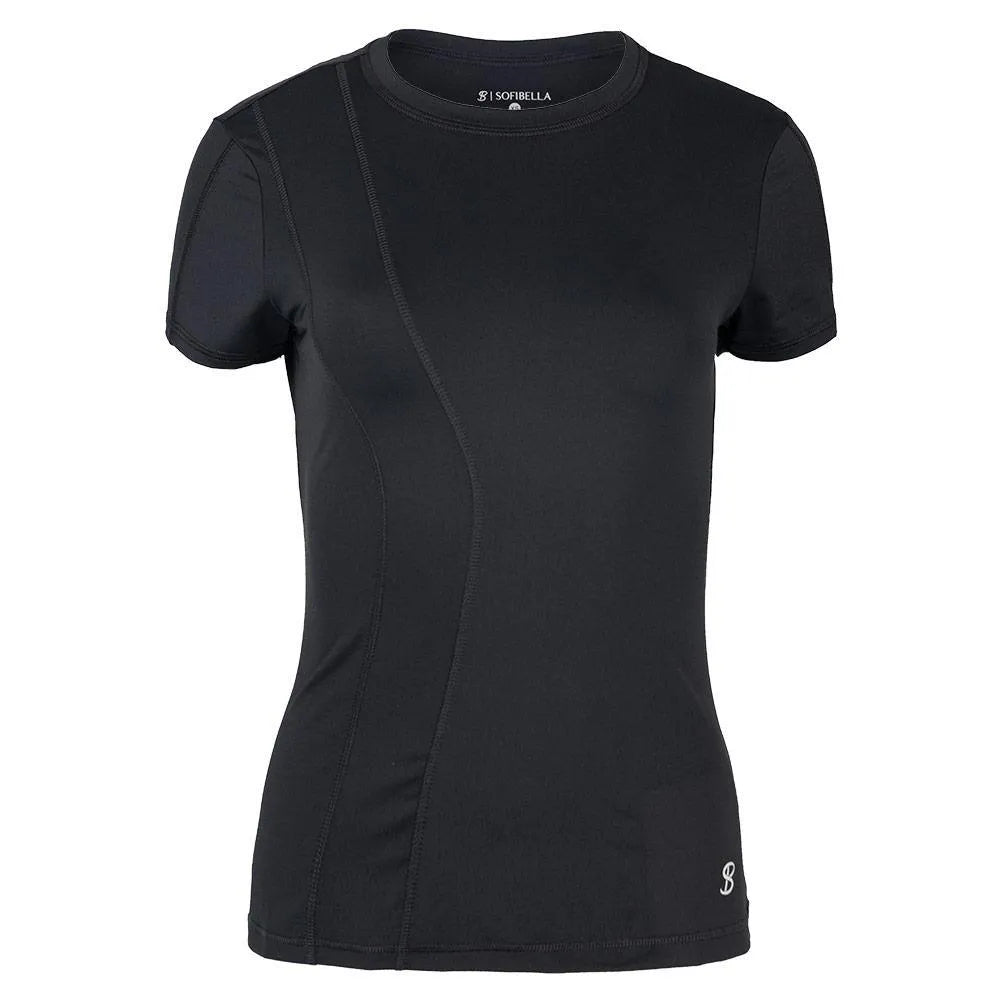 Women's Short Sleeve Tennis Top-Apparel-Sofibella-107016-BLACK-L-Tennis Express