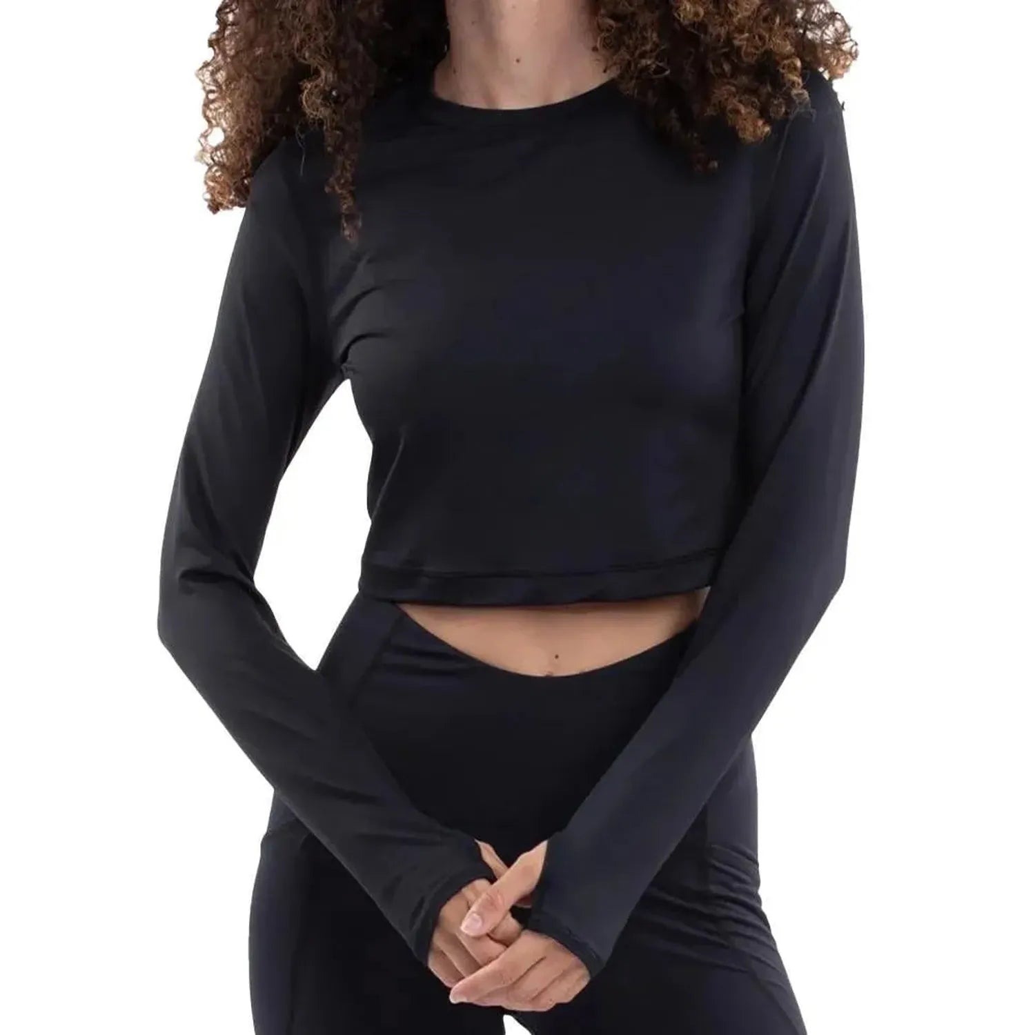 Women's Everyday Long Sleeve Crop Tennis Top-Apparel-BloqUV-107626-BLACK-L_0bb43004-9f79-4058-bba8-34b0eda66b7b-Tennis Express