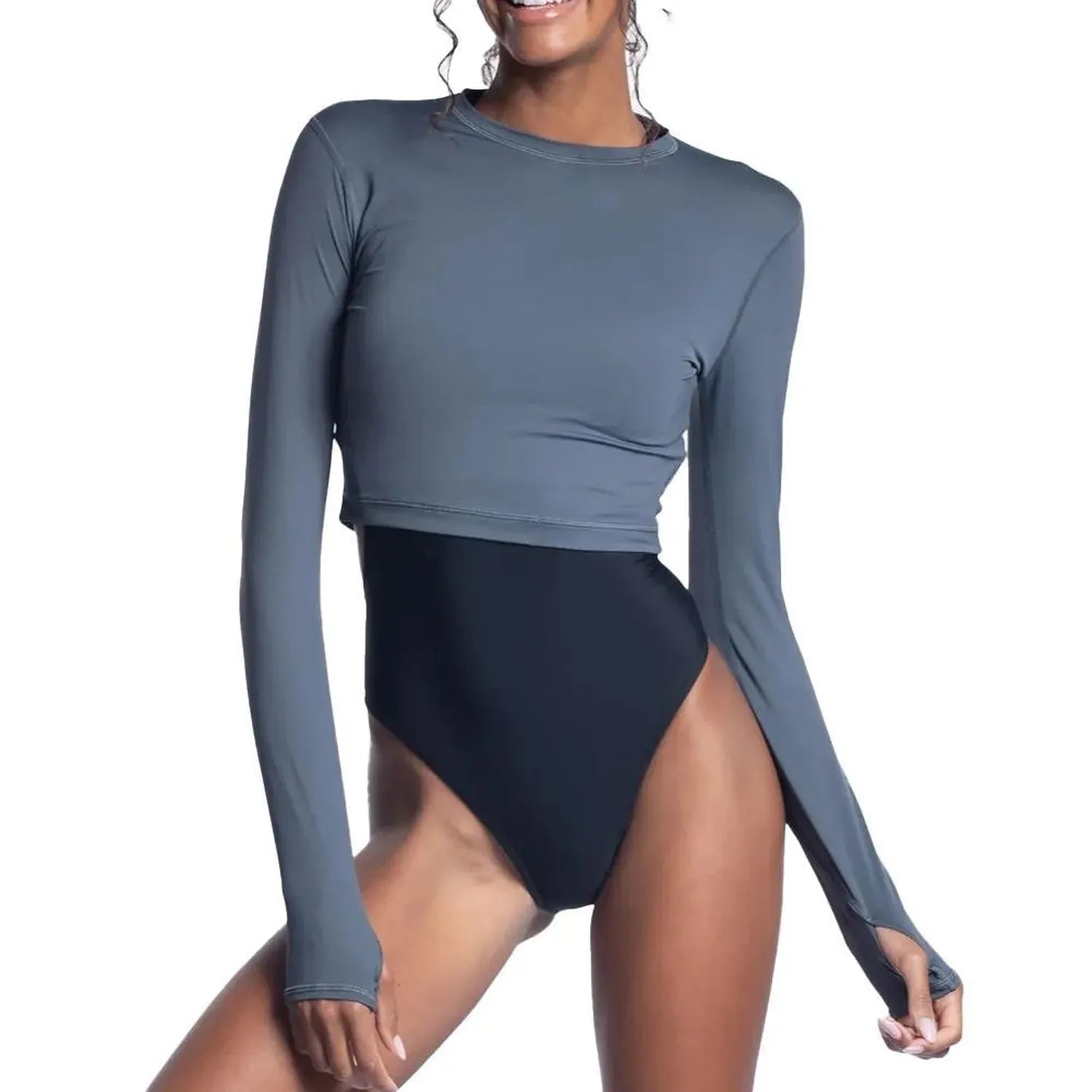Women's Everyday Long Sleeve Crop Tennis Top-Apparel-BloqUV-107626-SMOKE-L-Tennis Express