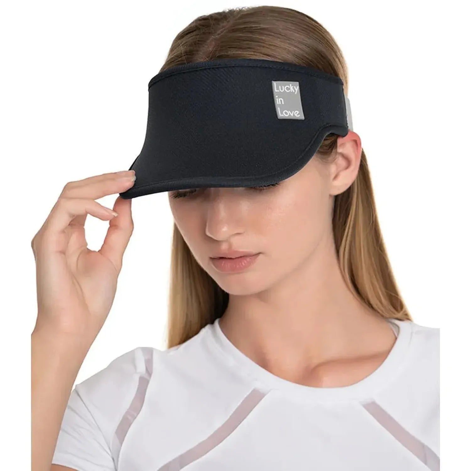 Women's Lucky Logo Stretch Tennis Visor-Apparel-Lucky In Love-108414-001_BLACK-L-Tennis Express