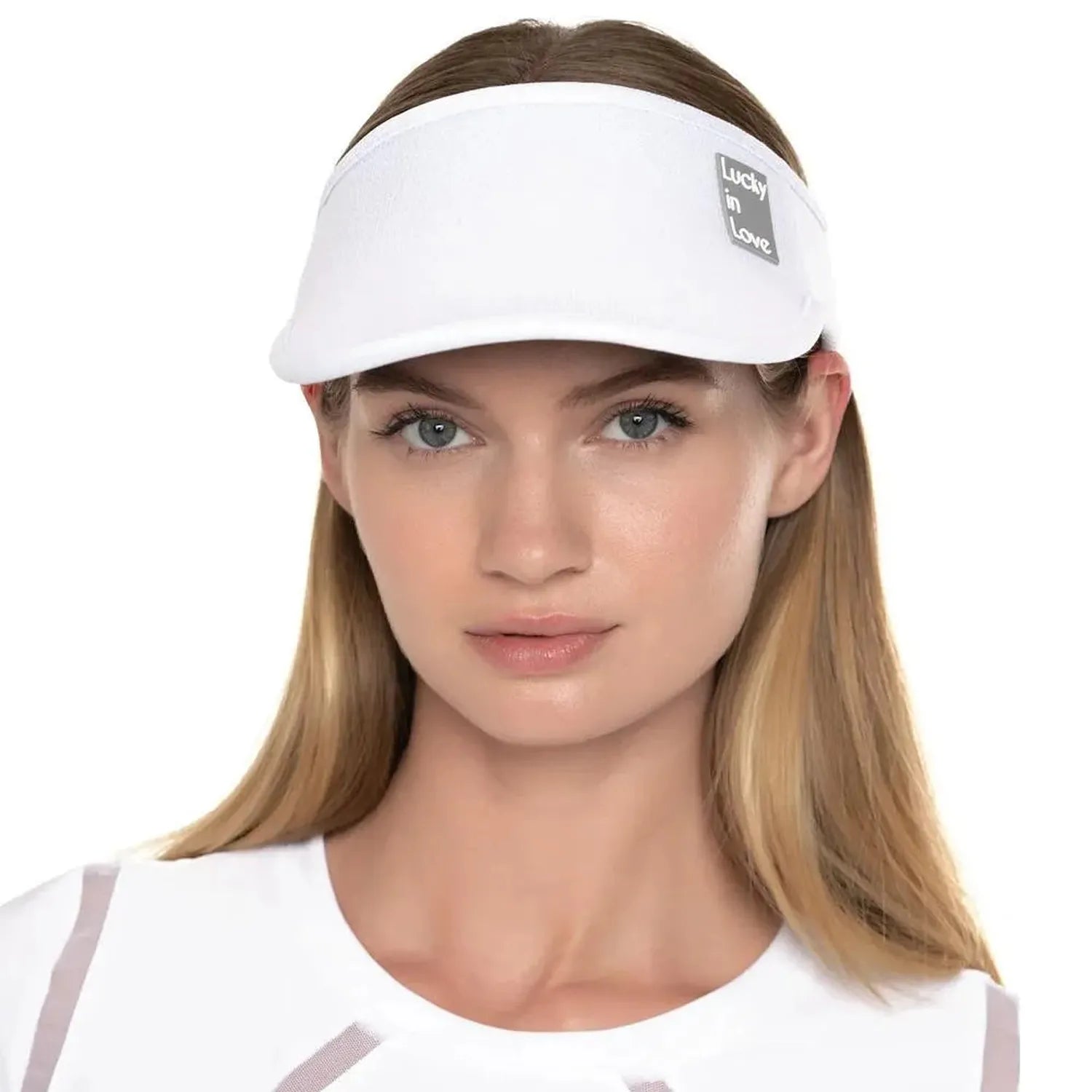 Women's Lucky Logo Stretch Tennis Visor-Apparel-Lucky In Love-108414-110_WHITE-L-Tennis Express
