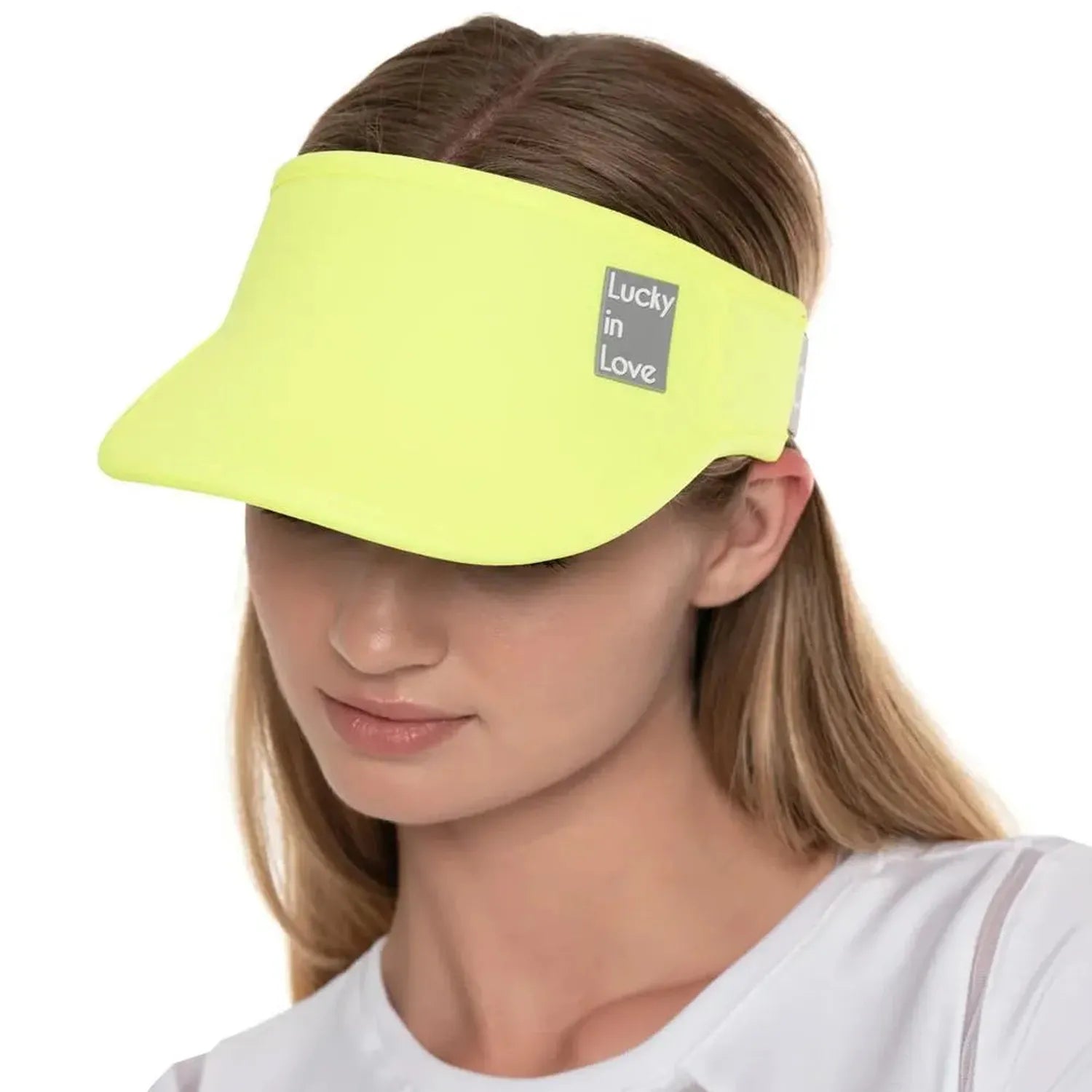 Women's Lucky Logo Stretch Tennis Visor-Apparel-Lucky In Love-108414-710_NEON_YELLOW-L-Tennis Express