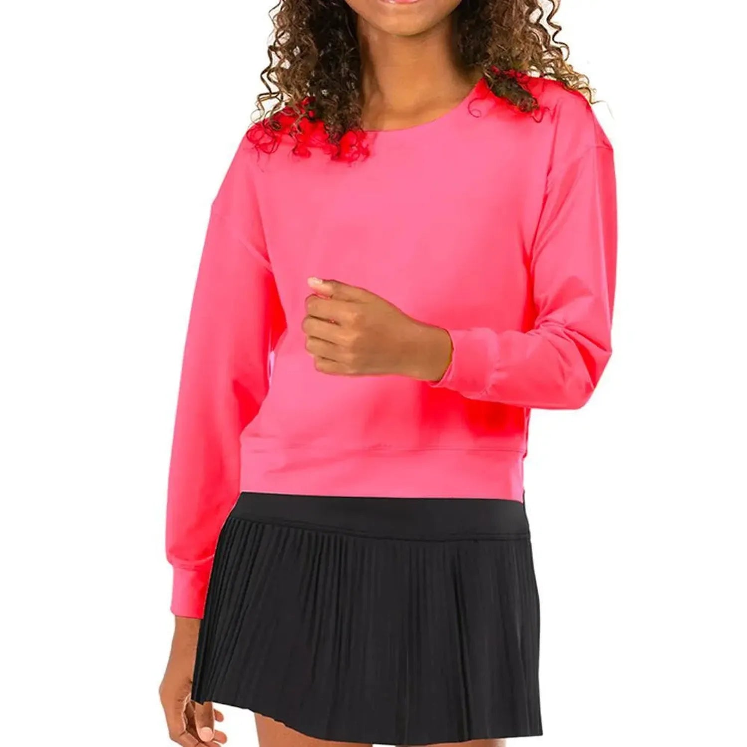 Girls' Hype Tennis Long Sleeve-Apparel-Lucky In Love-108567-647_CORAL_CRUSH-L-Tennis Express