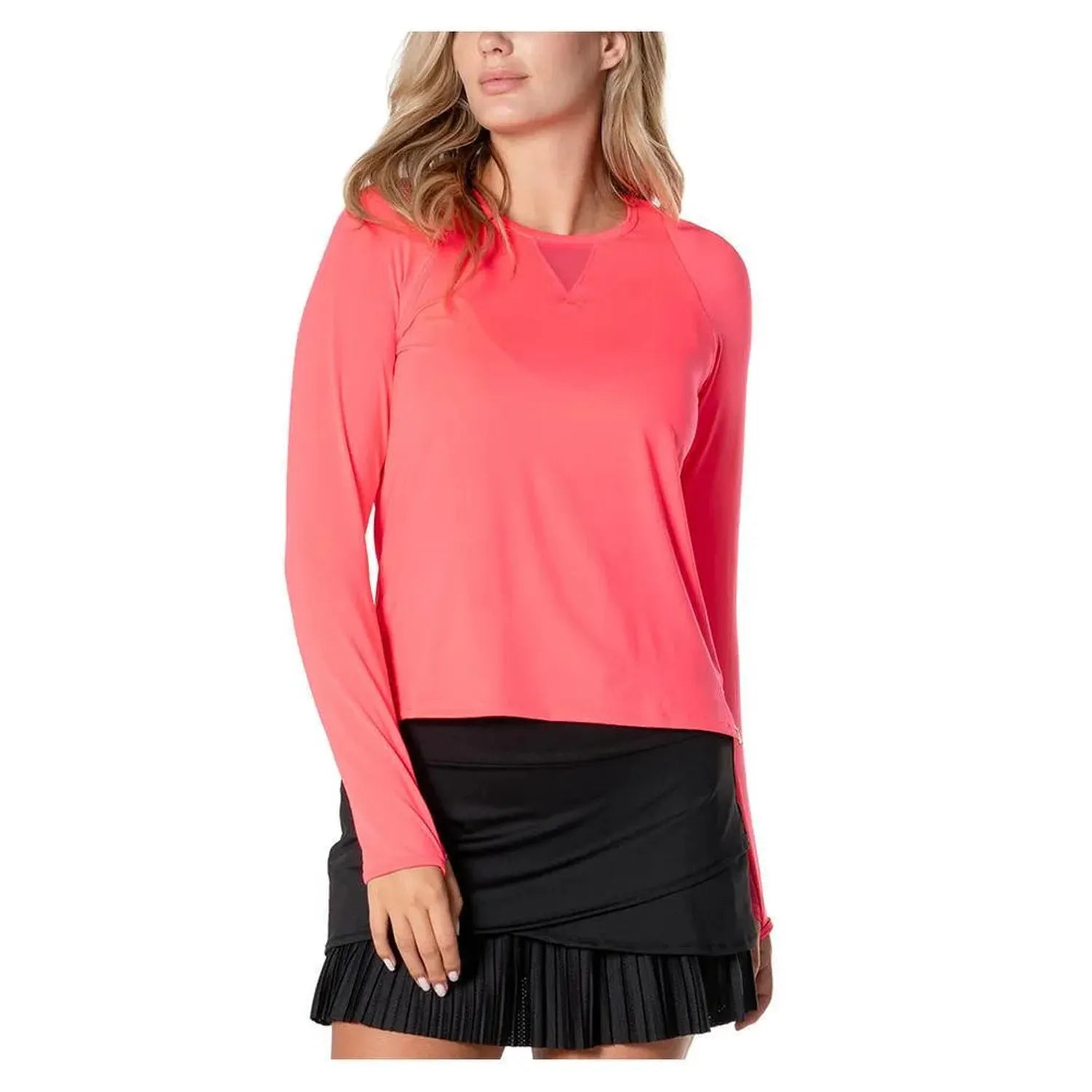 Women's LUV High Low Breezy Long Sleeve Tennis Top-Apparel-Lucky In Love-110069-647_CORAL_CRUSH-L-Tennis Express