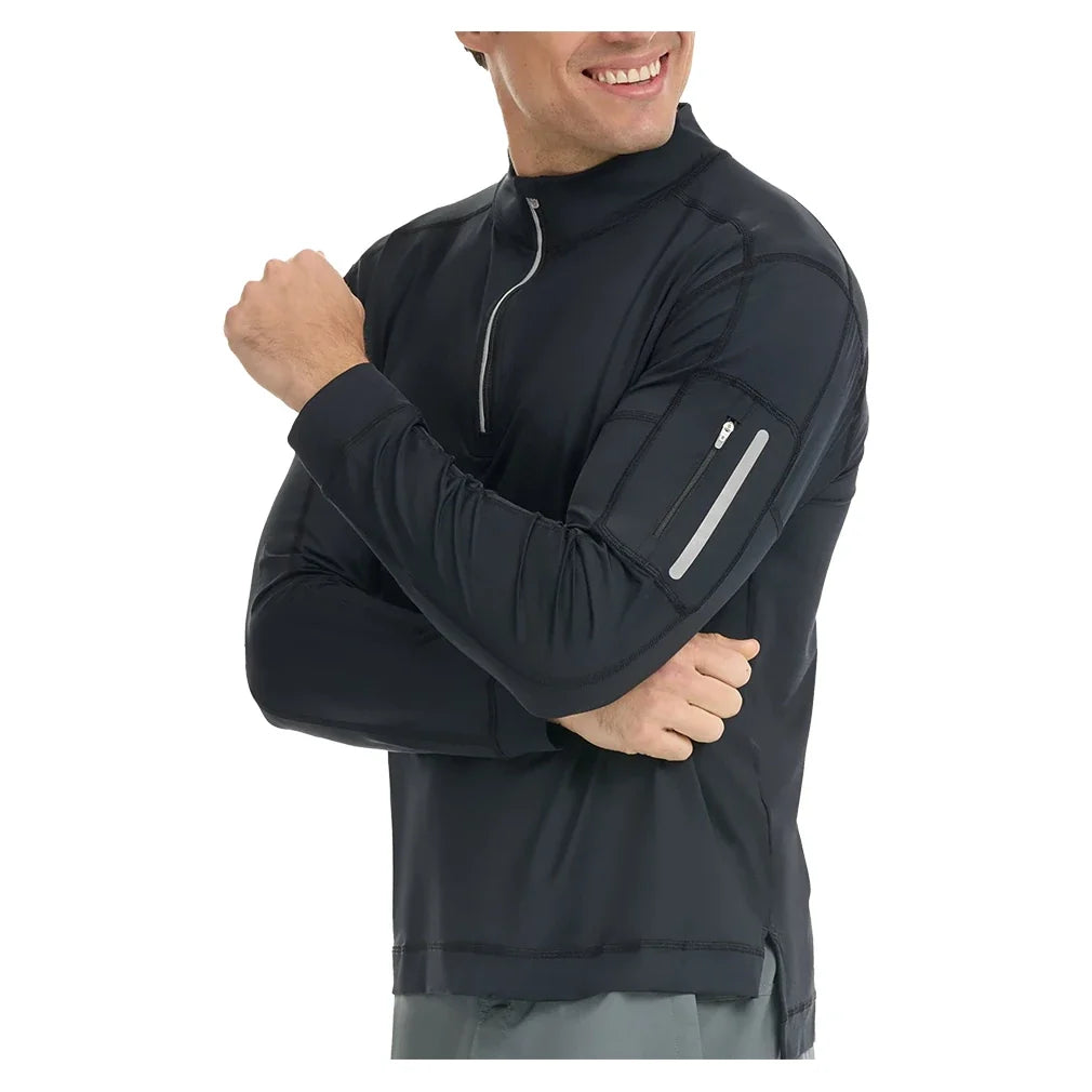 Men's Mock Zip Tennis Top,Apparel,BloqUV,Black,S,Tennis Express,12001-B