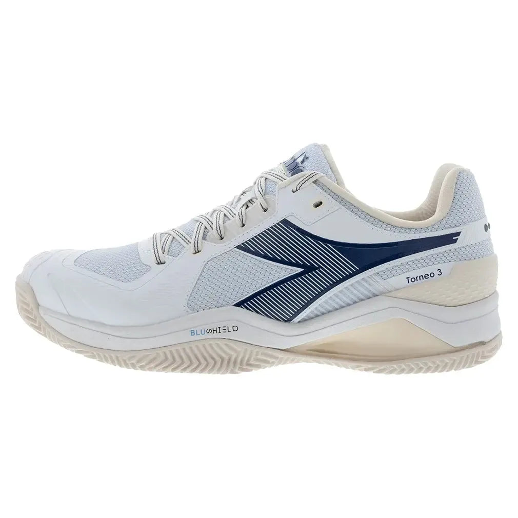 Men's Blueshield Torneo 3 Clay Tennis Shoes Whisper White and Ensign Blue-Footwear-Diadora-181468-C0181F2501copy-Tennis Express