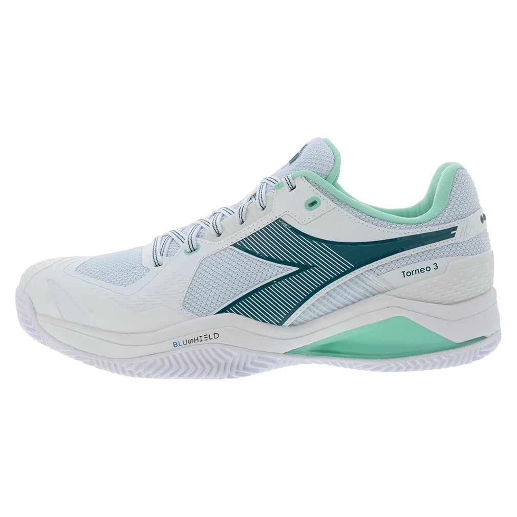 Men's Blushield Torneo 3 Clay Tennis Shoes White and Shaded Spruce-Footwear-Diadora-181468-C902702copy-Tennis Express