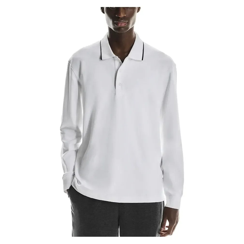 Men's Courtside Long Sleeve Tennis Polo White-Apparel-On-1MF30500069-1-Tennis Express