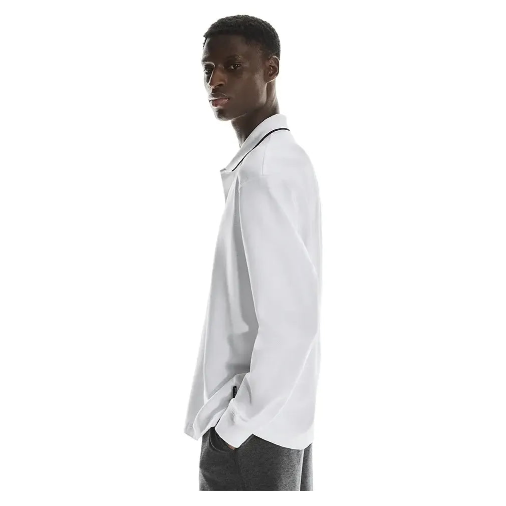Men's Courtside Long Sleeve Tennis Polo White-Apparel-On-1MF30500069-3-Tennis Express