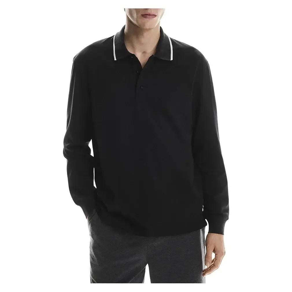 Men's Courtside Long Sleeve Tennis Polo Black-Apparel-On-1MF30500553-1-Tennis Express