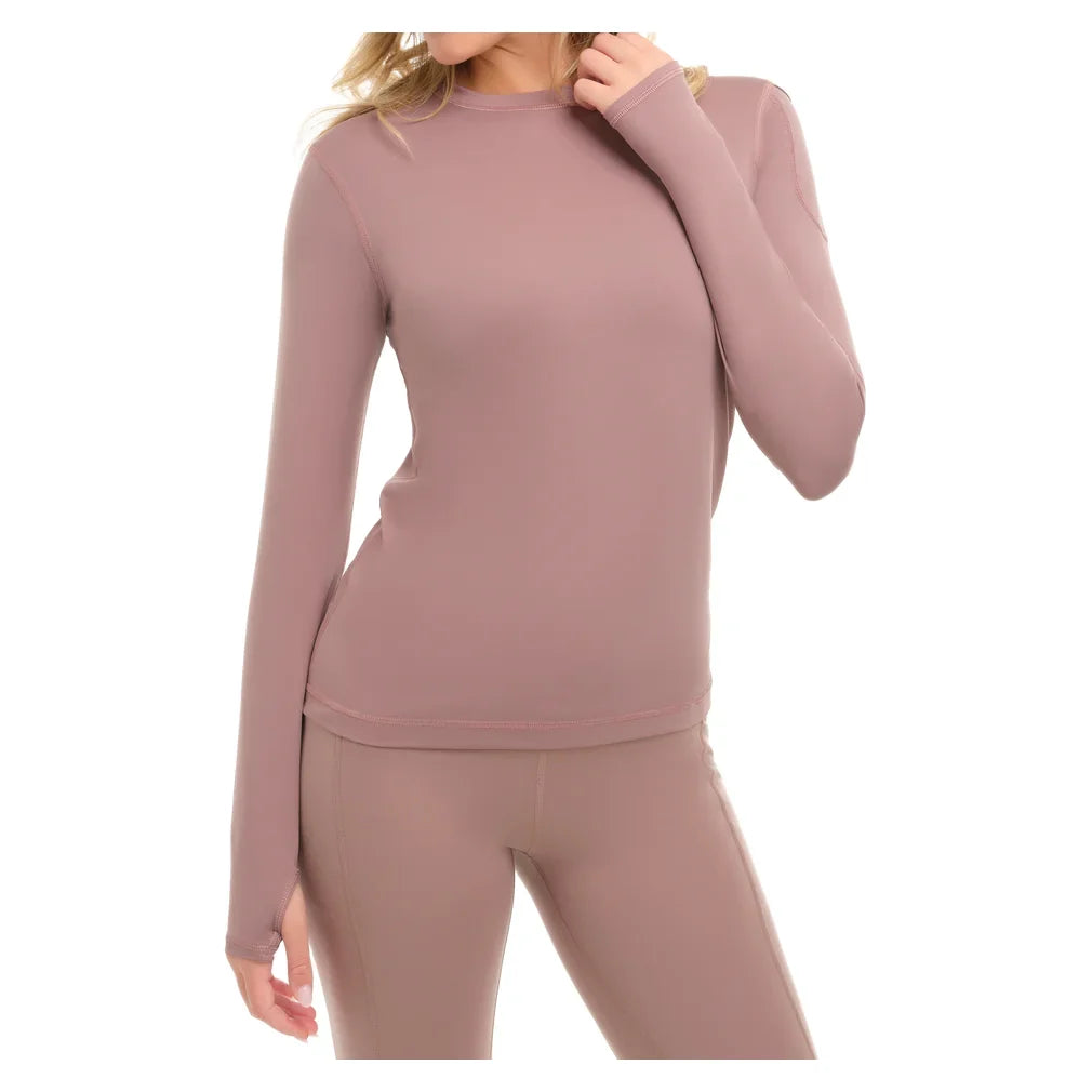 Women's 24/7 Long Sleeve Tennis Crew Mocha, BloqUV, Tennis Express, 2001-MCHF26-4