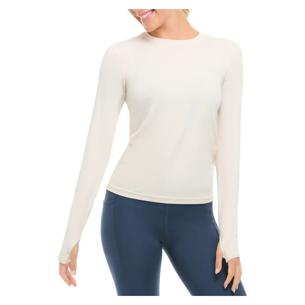 Women's 24/7 Long Sleeve Tennis Crew Sand:, BloqUV, Sand, Tennis Express, 2001-SNDF26-SAND-1