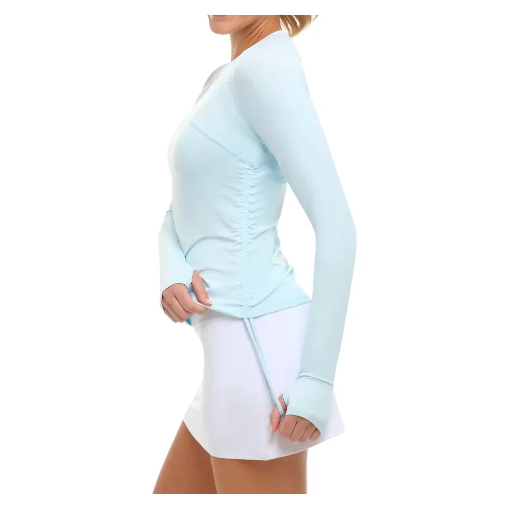 Women's Drawstring Long Sleeve Tennis Crew Ice Blue, BloqUV, Tennis Express, 2006-IBLF26-2
