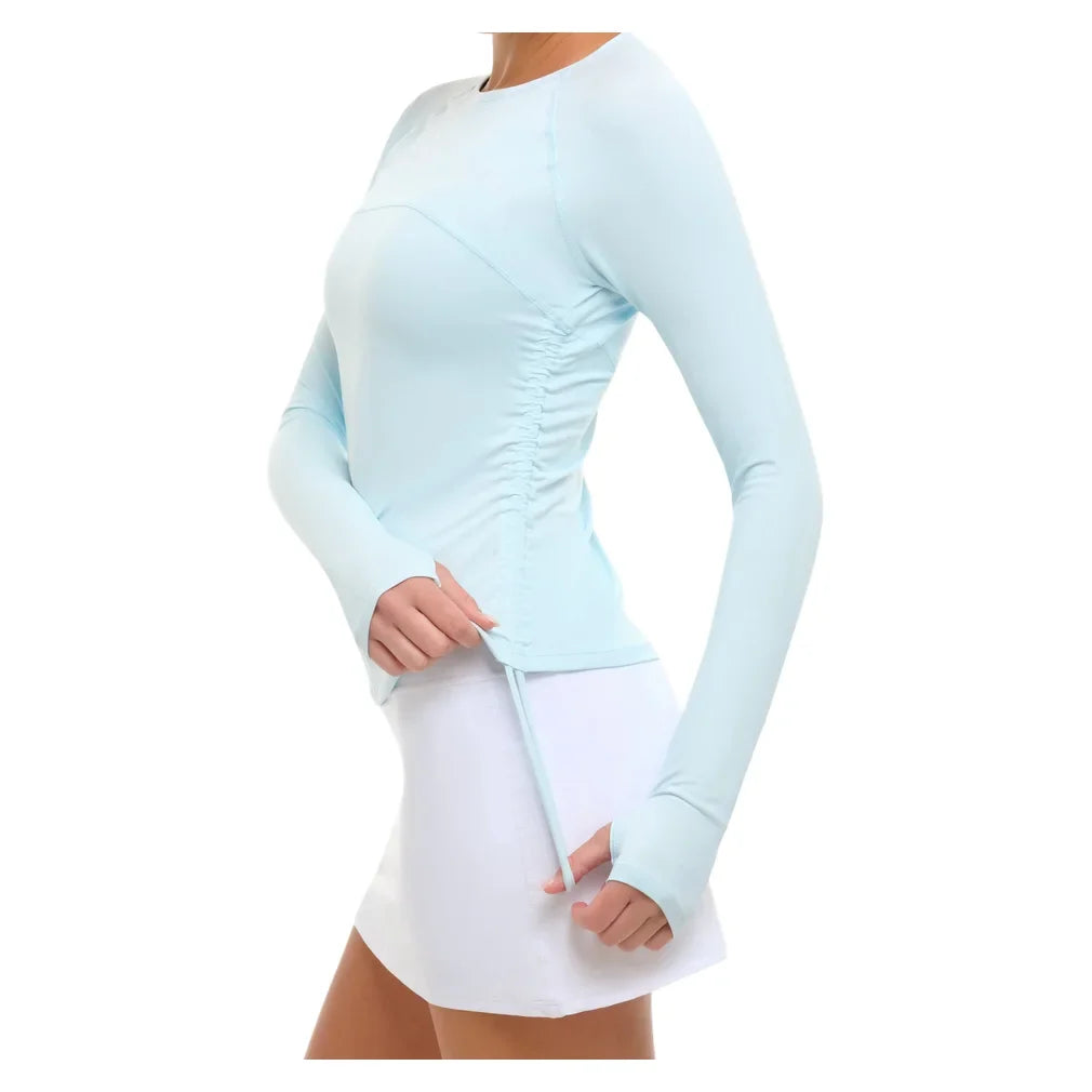 Women's Drawstring Long Sleeve Tennis Crew Ice Blue, BloqUV, Tennis Express, 2006-IBLF26-3