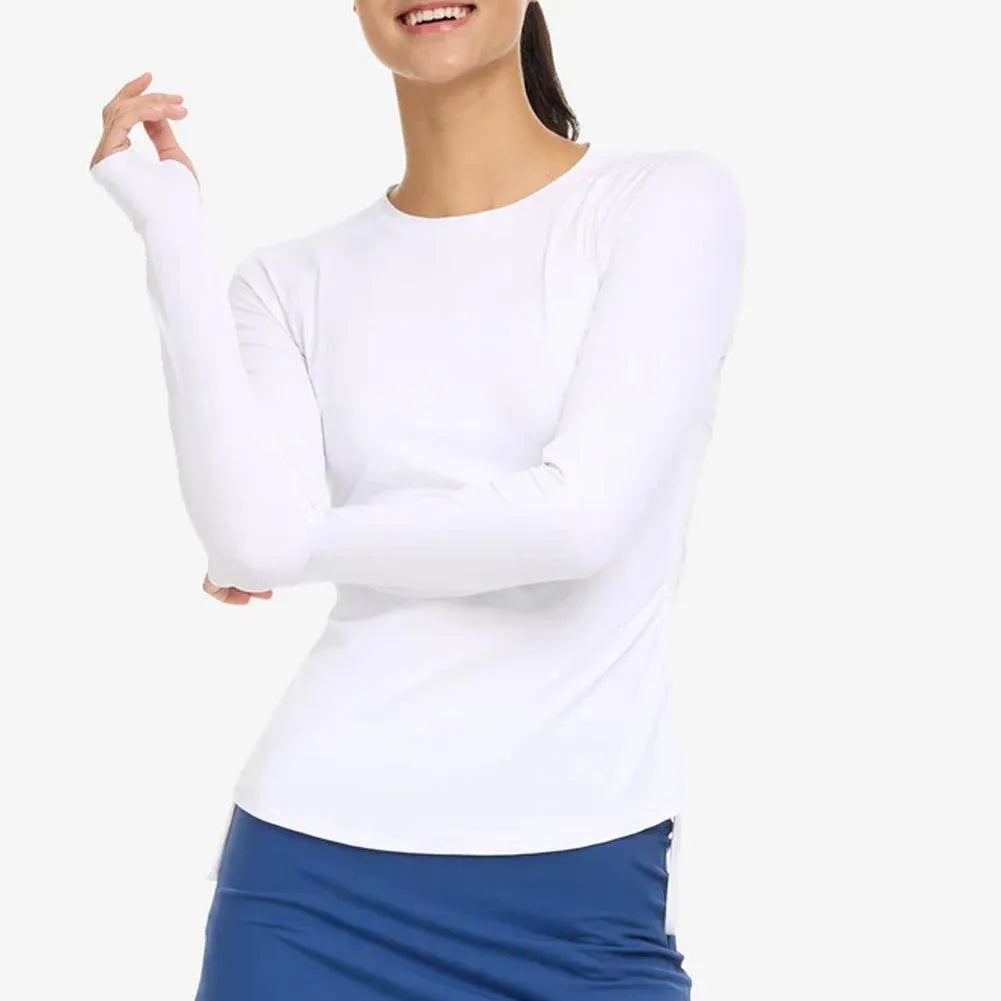Women's Drawstring Long Sleeve Tennis Crew-Apparel-BloqUV-2009-White-Tennis Express