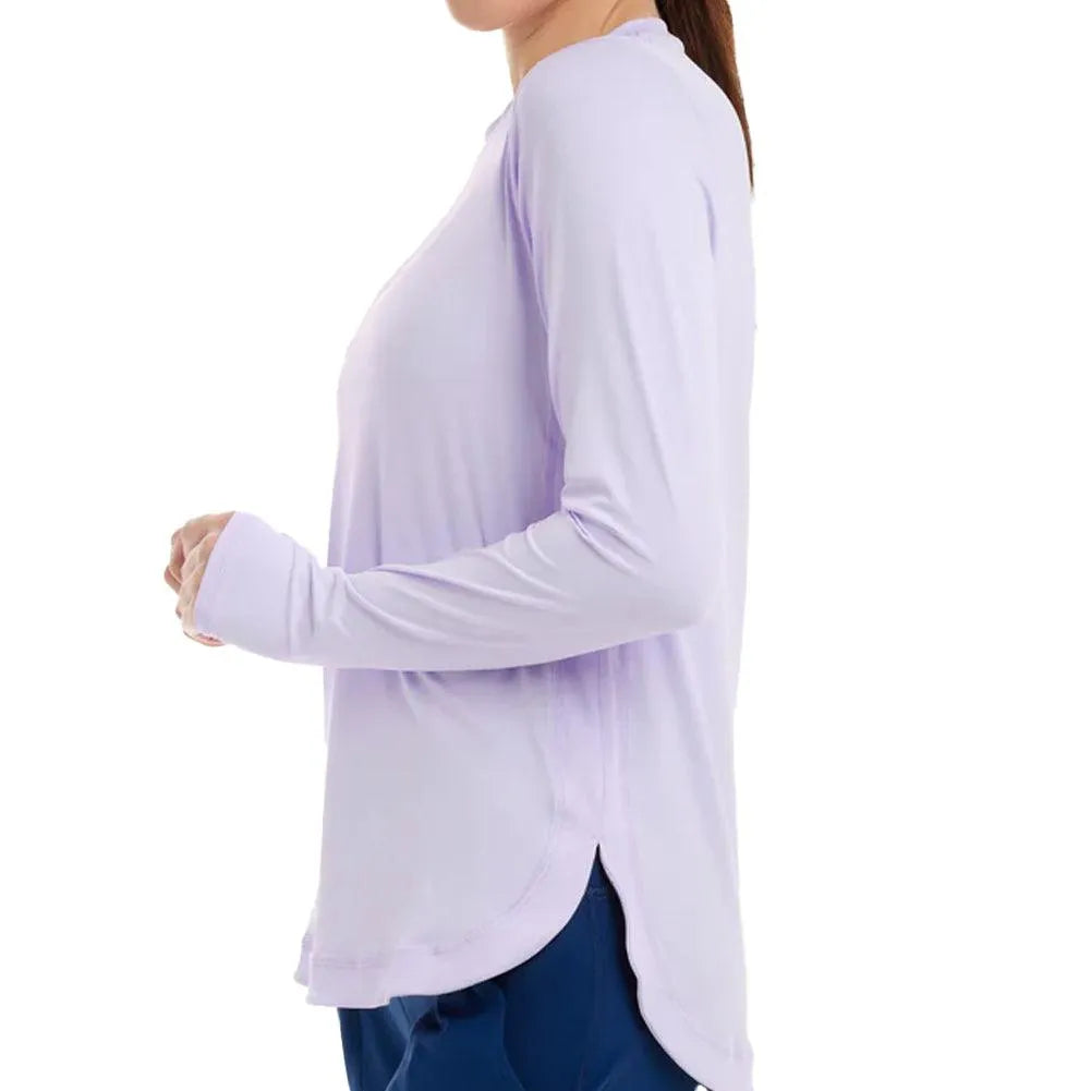 Women's Relaxed Scallop Long Sleeve Tennis Top-Apparel-BloqUV-2015-F24-Lave1-Tennis Express