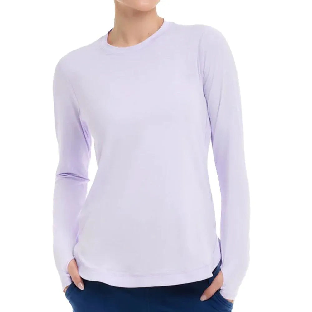 Women's Relaxed Scallop Long Sleeve Tennis Top-Apparel-BloqUV-2015-F24-Lavender-Tennis Express