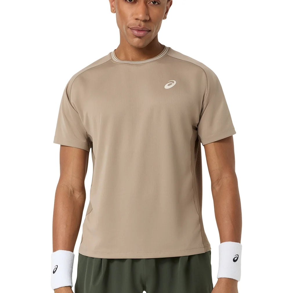 Men's Game Short Sleeve Tennis Top,Apparel,Asics,200 Greige,S,Tennis Express,2041A379_200