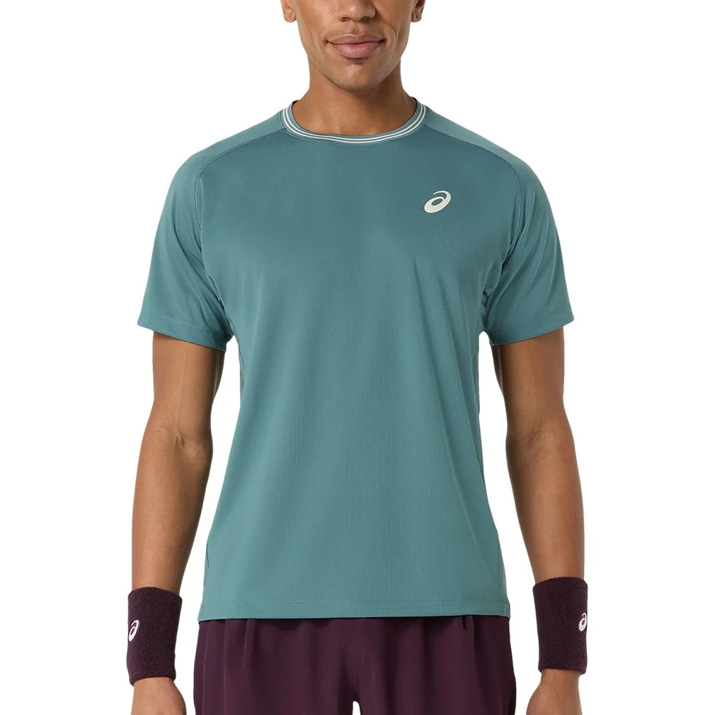 Men's Game Short Sleeve Tennis Top,Apparel,Asics,401 Foggy Teal,S,Tennis Express,2041A379_401