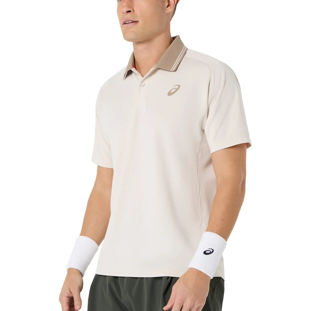Men's Game Short Sleeve Tennis Polo Soft Oat,Apparel,Asics,,,Tennis Express,2041A381_250