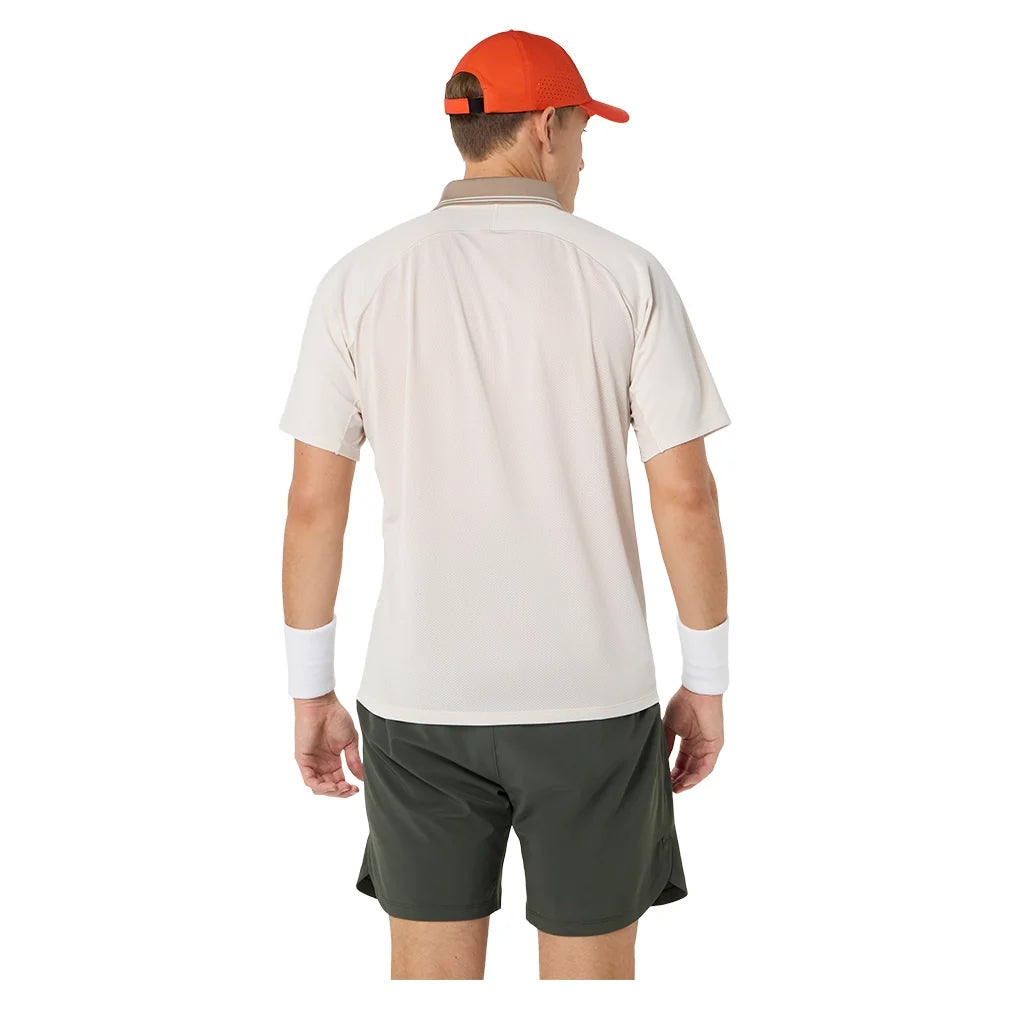 Men's Game Short Sleeve Tennis Polo Soft Oat,Apparel,Asics,,,Tennis Express,2041A381_250_2