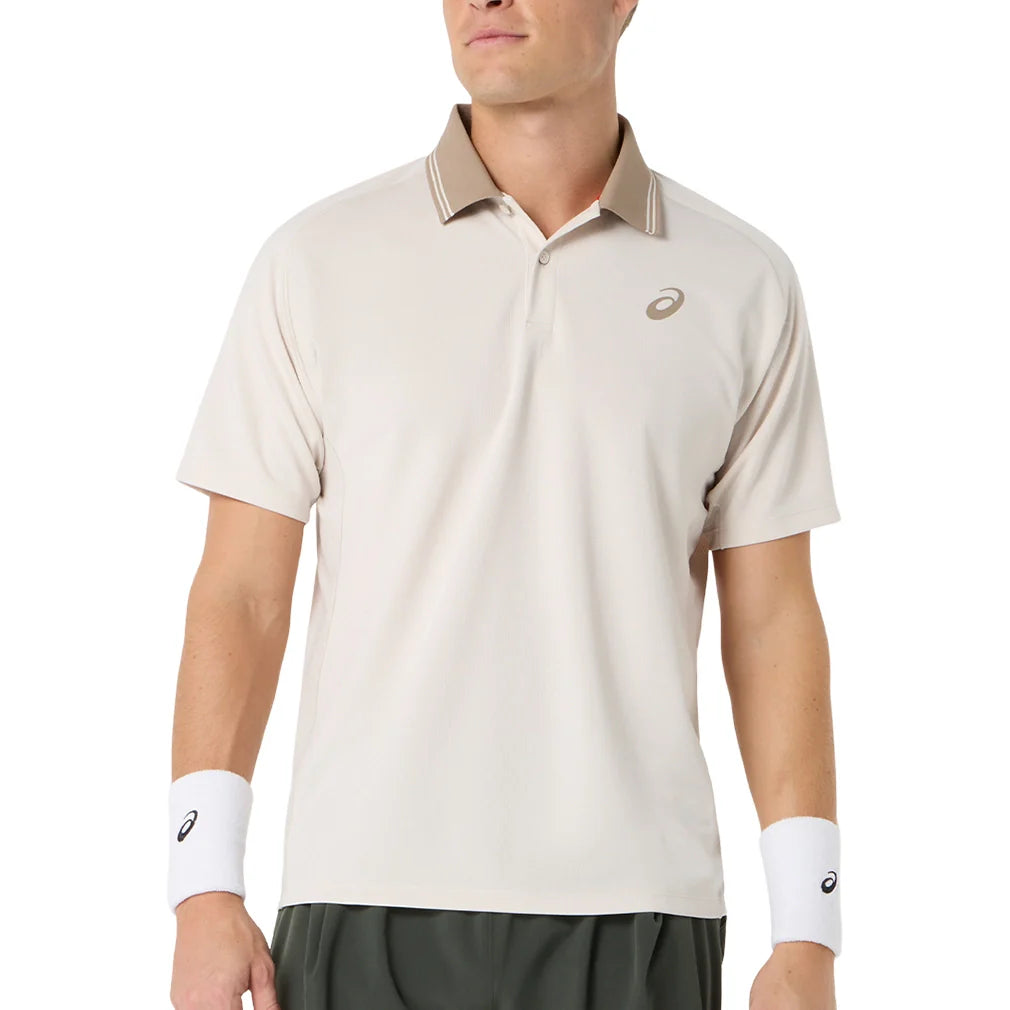 Men's Game Short Sleeve Tennis Polo Soft Oat,Apparel,Asics,Soft Oat,S,Tennis Express,2041A381_250_3