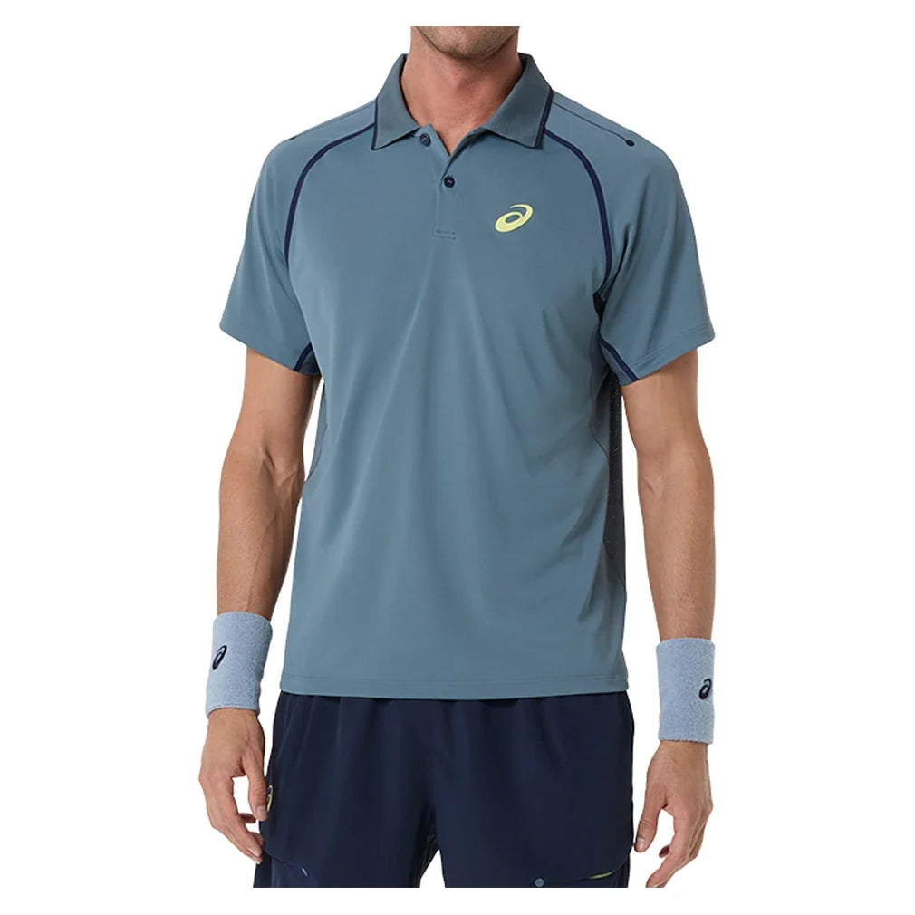 Men's Match Short Sleeve Tennis Polo,Apparel,Asics,S,020_IRONCLAD,Tennis Express,2041A390_020