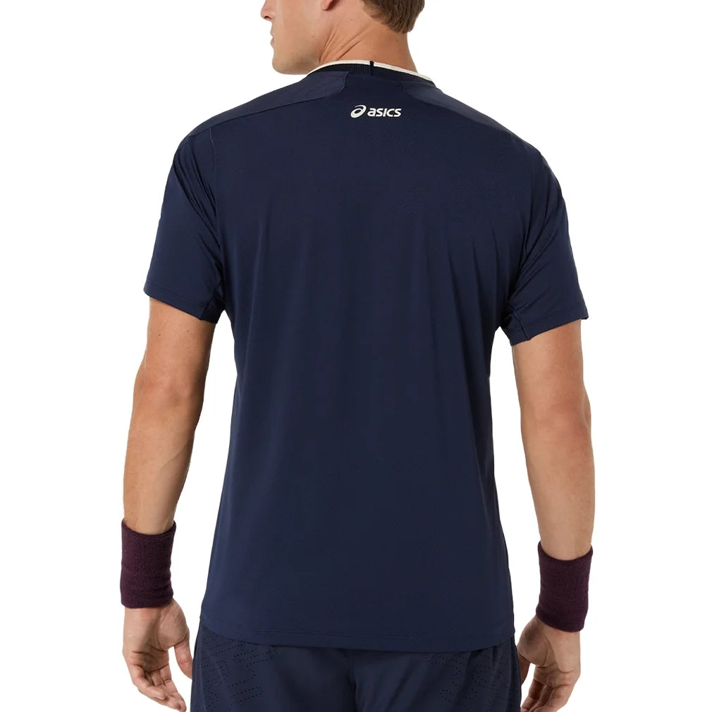 Men's Match Jacquard Short Sleeve Tennis Top,Apparel,Asics,,,Tennis Express,2041A419_400_3