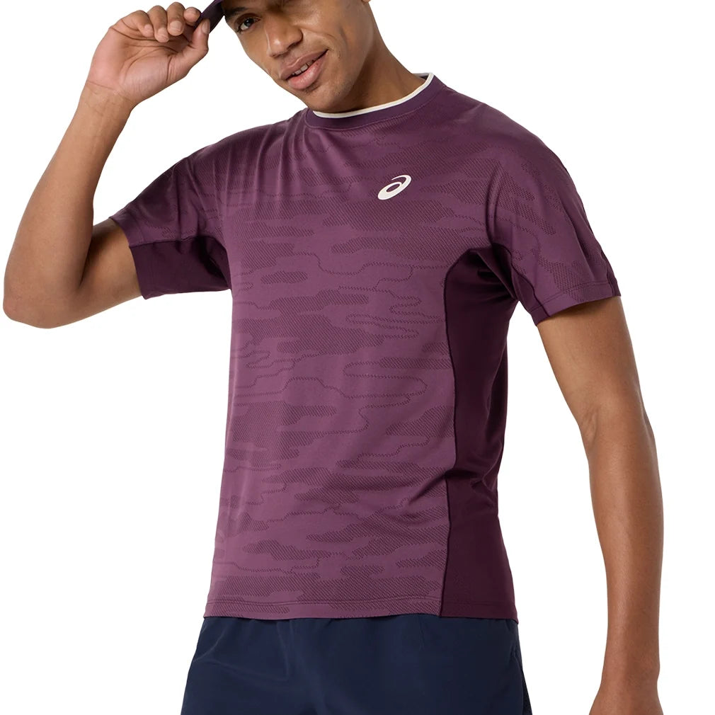 Men's Match Jacquard Short Sleeve Tennis Top,Apparel,Asics,,,Tennis Express,2041A419_500_2
