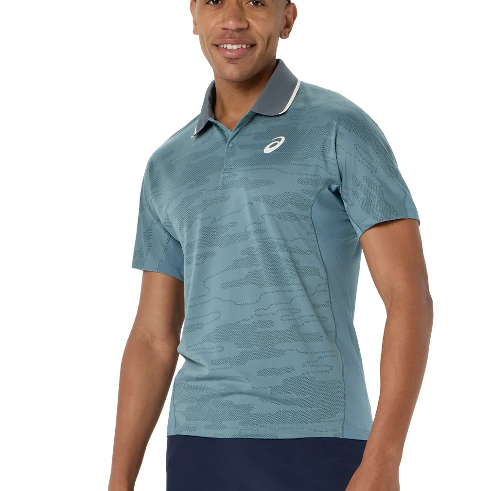 Men's Match Jacquard Short Sleeve Tennis Polo,Apparel,Asics,401 Foggy Teal,S,Tennis Express,2041A420_401