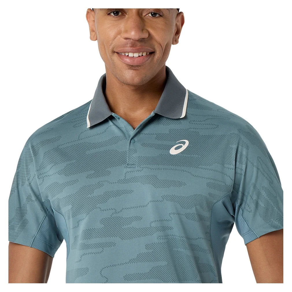 Men's Match Jacquard Short Sleeve Tennis Polo,Apparel,Asics,,,Tennis Express,2041A420_401_2