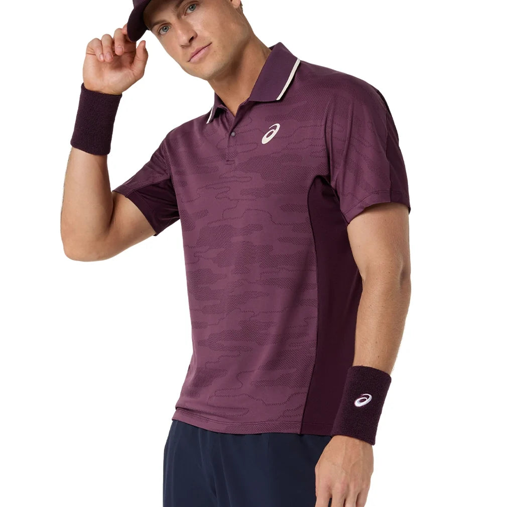 Men's Match Jacquard Short Sleeve Tennis Polo,Apparel,Asics,,,Tennis Express,2041A420_500_3