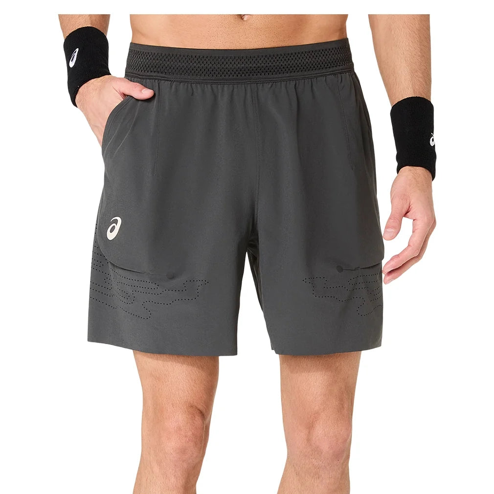 Men's Match Laser Cut 7 Inch Tennis Short,Apparel,Asics,020 Graphite Grey Night Energy,S,Tennis Express,2041A421_020