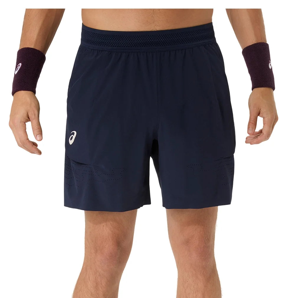 Men's Match Laser Cut 7 Inch Tennis Short,Apparel,Asics,400 Midnight,S,Tennis Express,2041A421_400