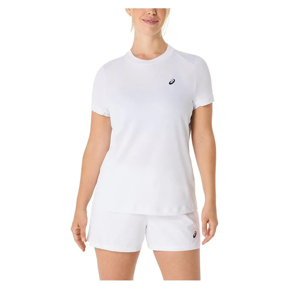 Women's Court Short Sleeve Tennis Top Brilliant White-Apparel-Asics-2042A371-100S25-3-Tennis Express