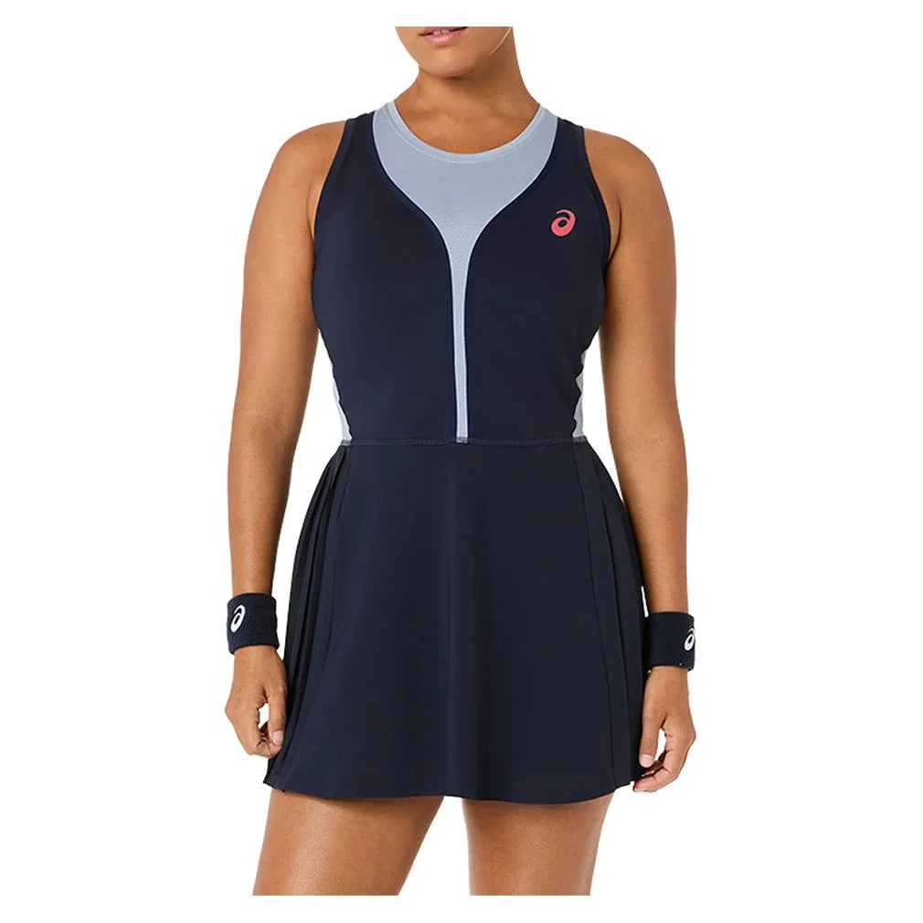 Women's Match Pleat Tennis Dress,Apparel,Asics,XS,400_MIDNIGHT,Tennis Express,2042A434_400