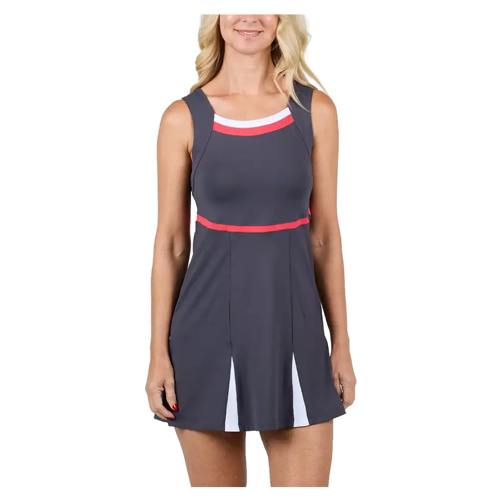Women's Berry Fusion Tennis Dress Dark Grey and Berry Red,Apparel,Sofibella,XS,Dark Grey/Berry Red,Tennis Express,2455BEF-DKGS26-3