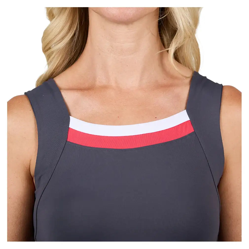 Women's Berry Fusion Tennis Dress Dark Grey and Berry Red,Apparel,Sofibella,,,Tennis Express,2455BEF-DKGS26-6