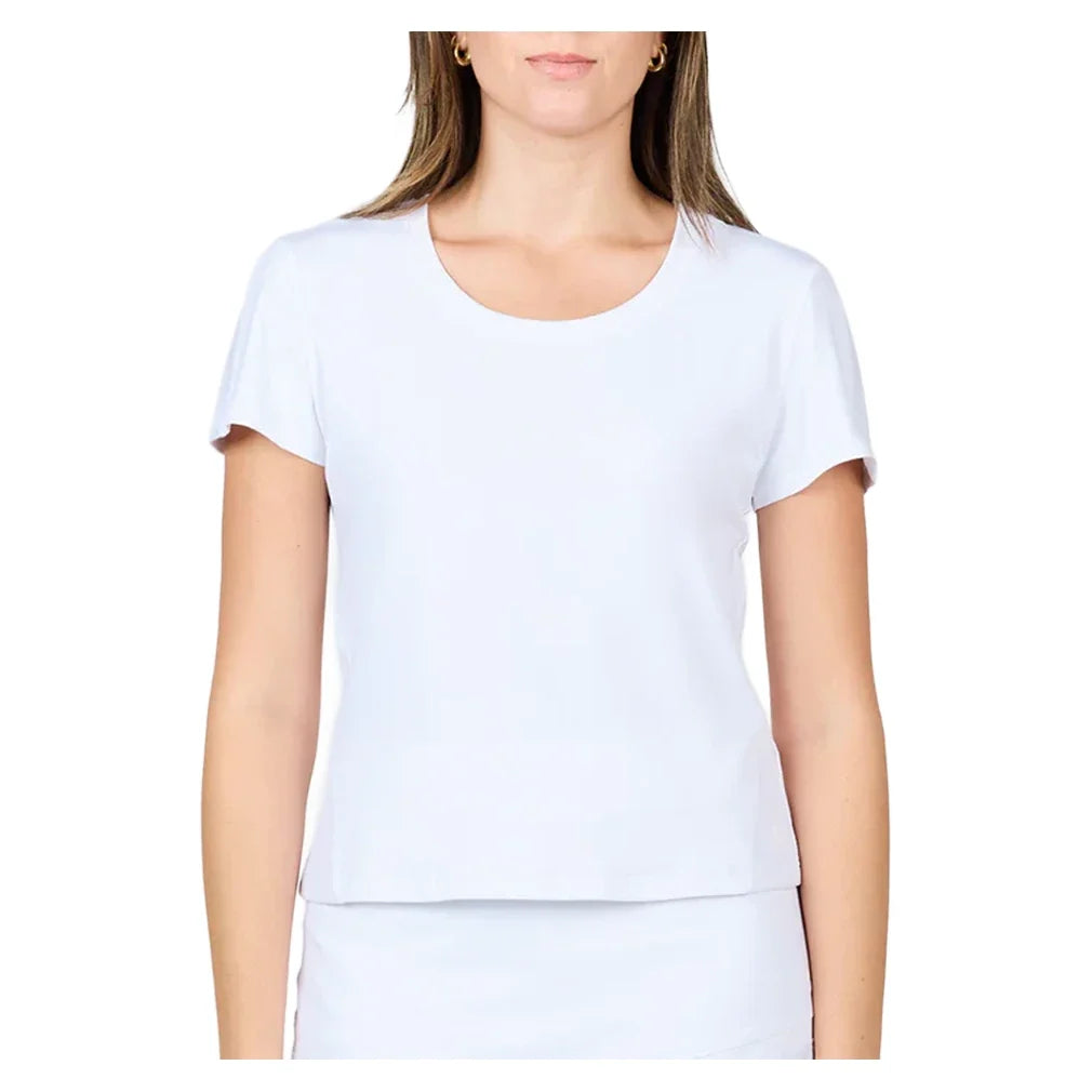 Women's White Lotus Short Sleeve Tennis Top,Apparel,Sofibella,White,XS,Tennis Express,2478WLO-WHT