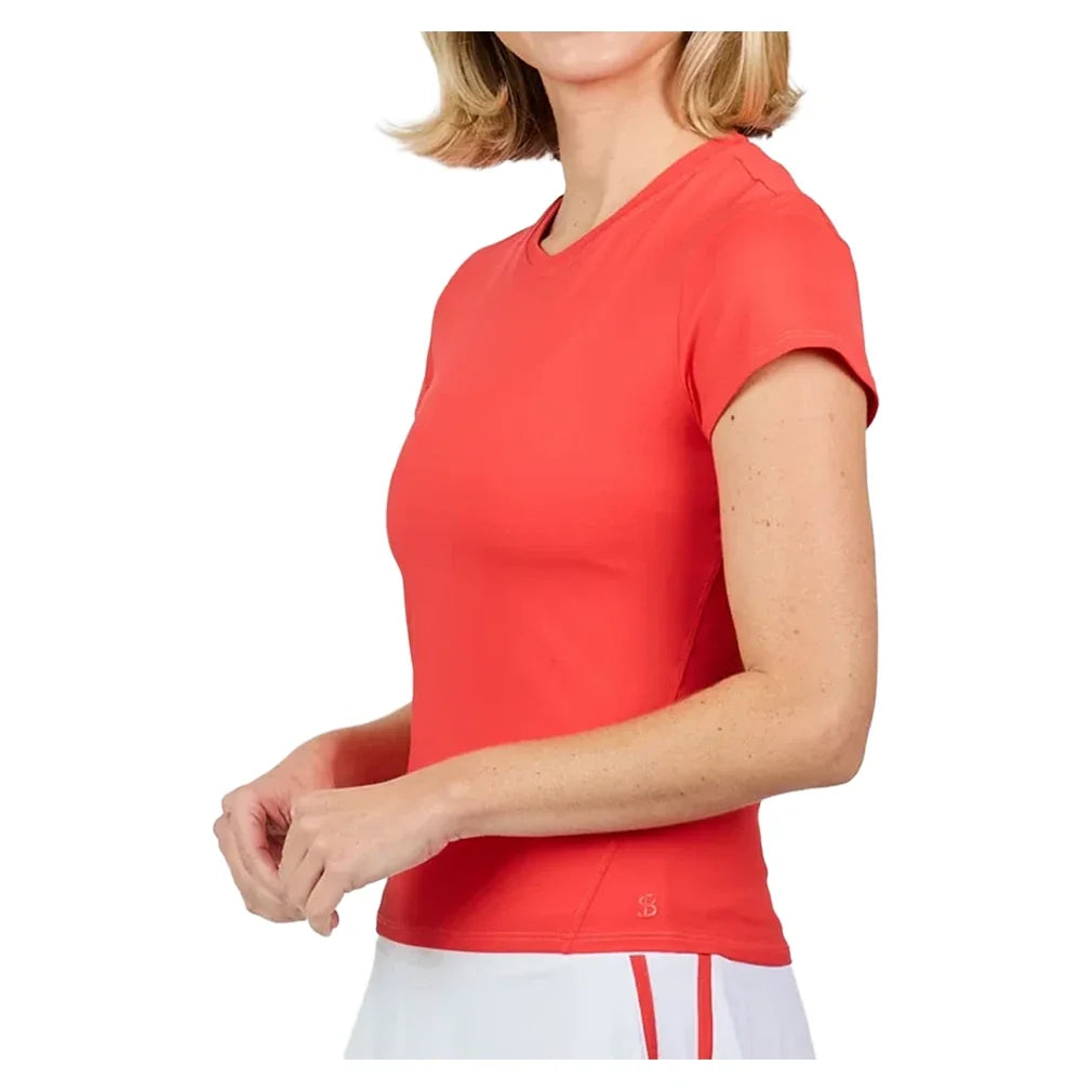 Women's Short Sleeve Tennis Top Hibiscus,Apparel,Sofibella,,,Tennis Express,2488-HIB-1