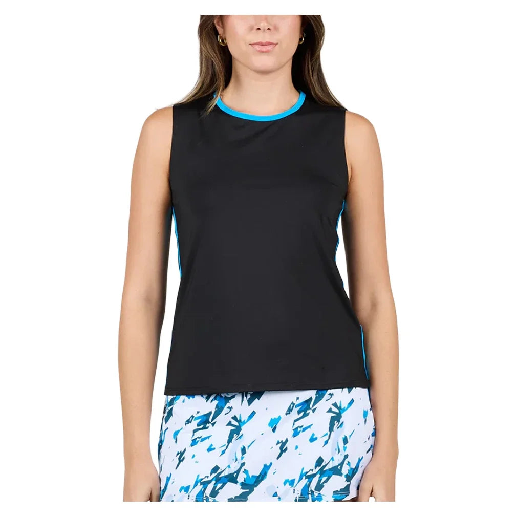 Women's Electric Blue Tennis Tank Black-Apparel-Sofibella-2605ELB-BLK-Tennis Express