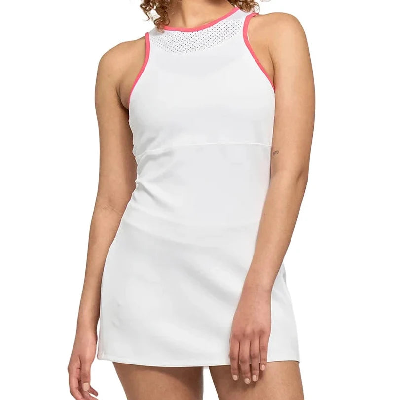 Women's City Tennis Dress White and Hibiscus,Apparel,Lija,White/Hibiscus,XS,Tennis Express,26S-3227T5-2