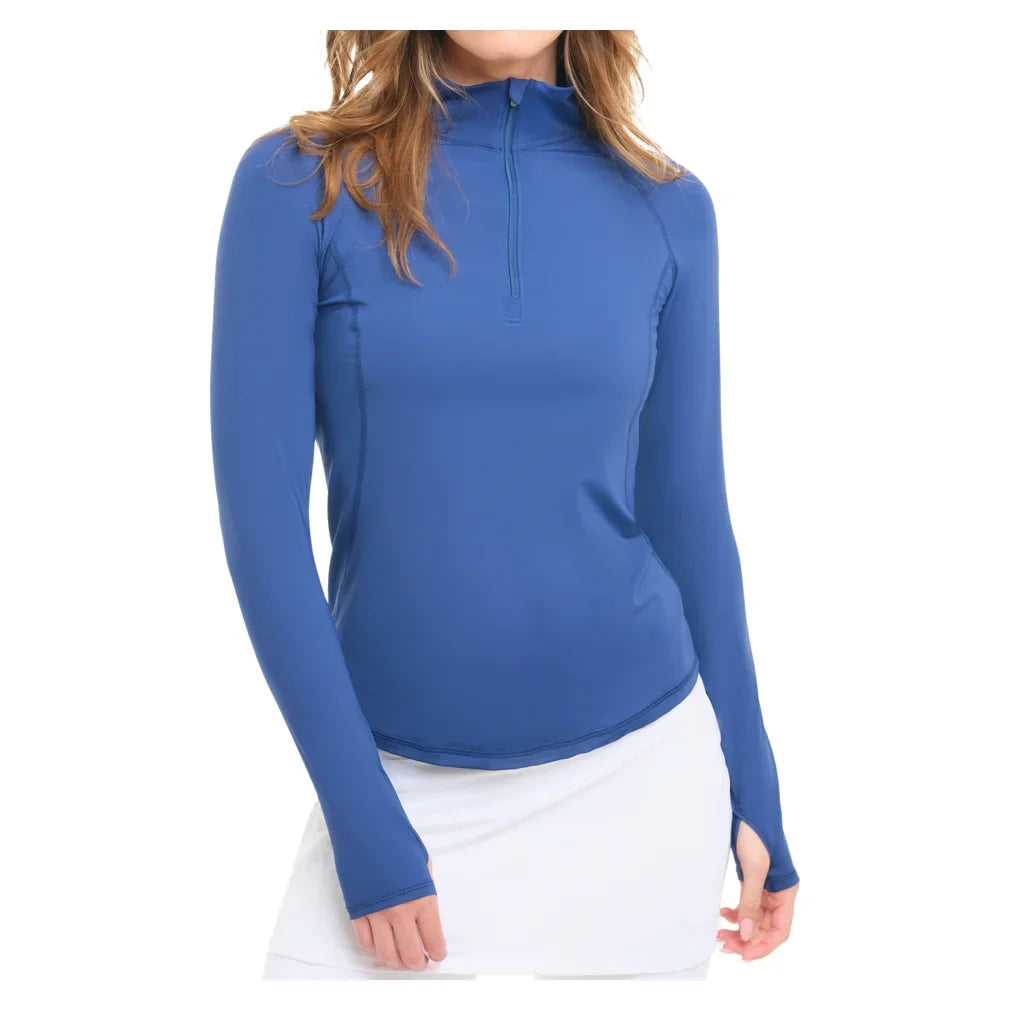 Women's Mock Zip Long Sleeve Tennis Top Navy, BloqUV, Tennis Express, 3100-NVYF26-1